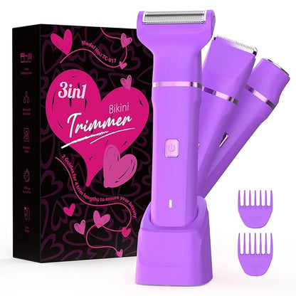 Electric Shaver for Women - Cordless Dermave Bikini Trimmer for Lady's Beauty, Painless Facial Hair Removal Device with Low Noise, Detachable Head, Fast Charging, 2025 Beach Vacation Essentials