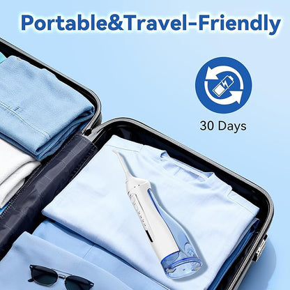 Cordless Portable Water Flosser with 300ML Tank: Rechargeable Oral Irrigator with 5 Tips for Travel, Braces Care and Sensitive Gums, IPX7 Waterproof Teeth Cleaning Device(Black)