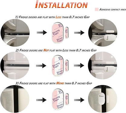Fridge & Freezer Door Alarm with Delay When Left Open, 60sec, 120sec, 180sec Reminders, Refrigerator Door Chime (Pack 2).