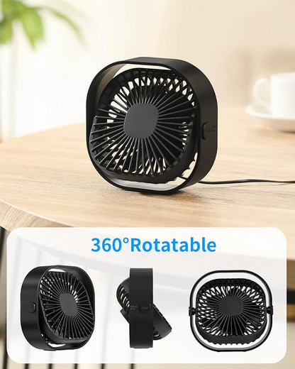 RJVW 4 Inch Small USB Desk Fan, 3-Speed Portable & 360°Rotatable Mini Cooling Fan, USB-Powered Desktop Fan for Home Office Bedroom Dorm Indoor Outdoor Summer Gift
