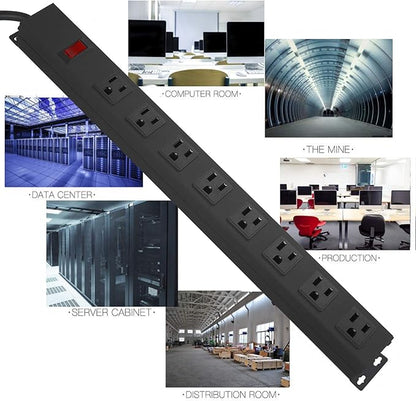 4Pack Metal 8 Outlet Mountable Power Strip, Wall Mount Outlet Heavy Duty, Wide Spaced Commercial Shop Power Strip with Switch, 6 FT Power Cord.