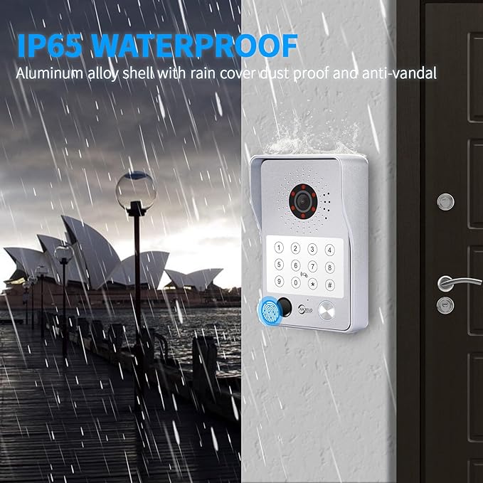 Wired Video Door Phone Apartment Intercom System,7 Inch Touch Monitor with 1080P HD Camera Doorbell,Supporting 5 in 1 Unlocking,Minitoring Motion Detecting for Home Villa,Tuya (1 doorbell + 4 monitor)