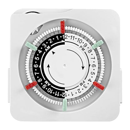 SURAIELEC Mechanical Timer with 2 Grounded Outlets, Indoor Electrical Plug in Timer with Trippers, 24-Hour Programmable and 3 Prong Outlets for Christmas Decorations, Plant Lights, Fan, 15A, White