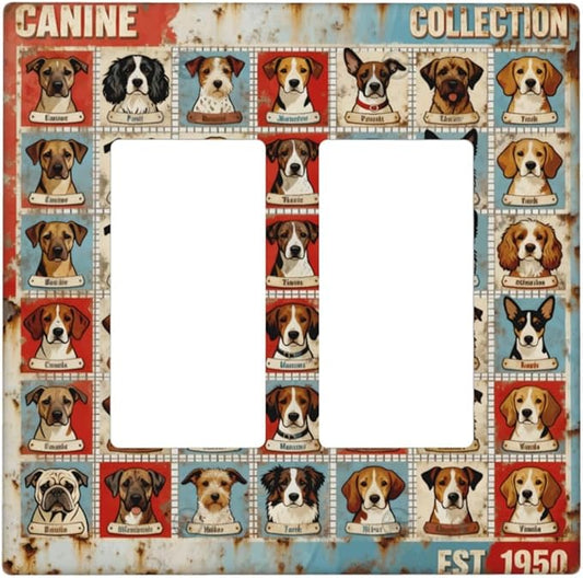 Bvtewkhz Dogs Funny Puppy Pets Vintage 2 Gang Double Rocker Decorative Outlet Covers Light Switch Plate Electrical Receptacle Switchplate For Bathroom Kitchen Bedroom