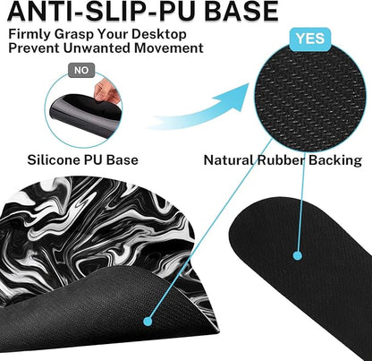 Britimes Black White Marble Keyboard Mouse Pad Set 4in1 Large Mousepad+Keyboard Wrist Rest+Mouse Wrist Rest+Coaster Ergonomic Design for Home Office Computer 35.4x15.7 inches