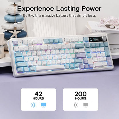 EPOMAKER TH99 PRO 96% Mechanical Keyboard with Screen & Knob, 10000mAh, 2.4Ghz/BT, Hot Swap, Custom Driver, RGB Backlight, PBT Keycap, Wireless Gaming Keyboard for PC/Mac (Blue&White, Creamy Jade)