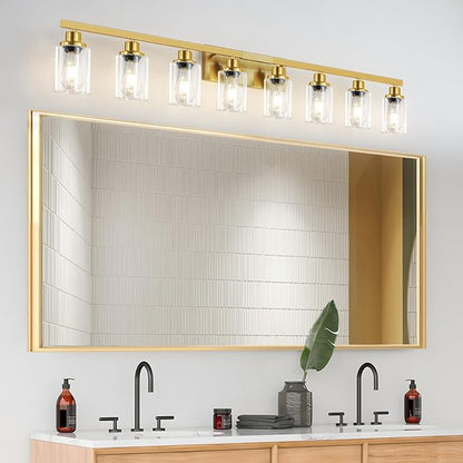 DIKAIDA 8 Light Gold Vanity Lights Over Mirror, 52inch Gold Bathroom Light Fixtures Modern Vanity Lights Gold Bathroom Wall Lighting for Mirror Bedroom,Living Room