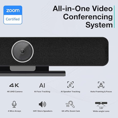 RayBit TB5 Video Conferencing System - Zoom Certificated, Ultra 4K Pro Audio and Video Conference Room Camera with 4 Microphone Arrays & Stereo Speakers, 120° Wide Angle Webcam for TV/Meeting Room