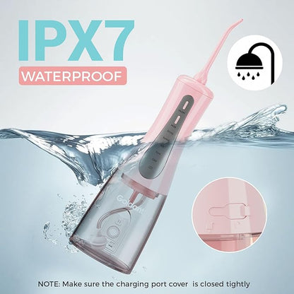 GOLDANT 350ML Water Dental Flosser Teeth Pick with Travel Bag, 5 Modes Portable Cordless Oral Irrigator Cleaner, Electric Rechargeable IPX7 Waterproof for Home Travel Teeth Cleaning flossing (Pink)