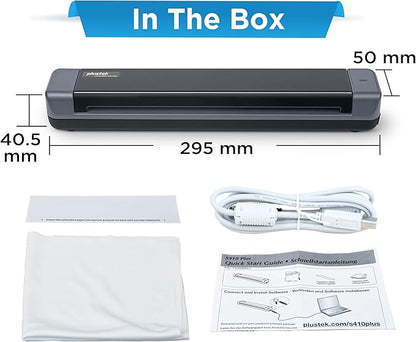 Plustek Mobile Scanner S410 Plus - Portable Sheet-Fed Document Scanner - for Windows 7 / 8 / 10 / 11, Featuring Button-Free Scanning with Included OCR Software