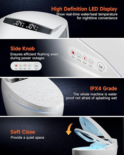 WANSID Smart Toilet with Bidet Built in, Bidet Toilet with Auto Open/Close Lid, Foot Sensor Operation, 1.28GPF, Heated Seat & Instant Warm Water Dryer, Tankless One Piece Electric japanese toilet