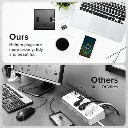 Vagueior Recessed Flat Hidden Floor Electrical Outlet Box Kit,Stainless Steel Cover with 2 * 20A+ 1 * 15A Receptacle Outlet,+2 * 5V/4.8A USB Port+1*RJ45 Port,UL Certified,Black