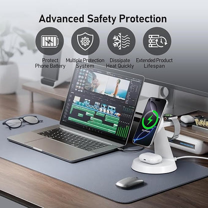 3 in 1 Wireless Charging Station for Apple, Charger Stand for Multiple Apple Devices, Wireless Charging Station for iPhone 16/15/14/13/12 Series, Wireless Charger for AirPods, iWatch Series (White)