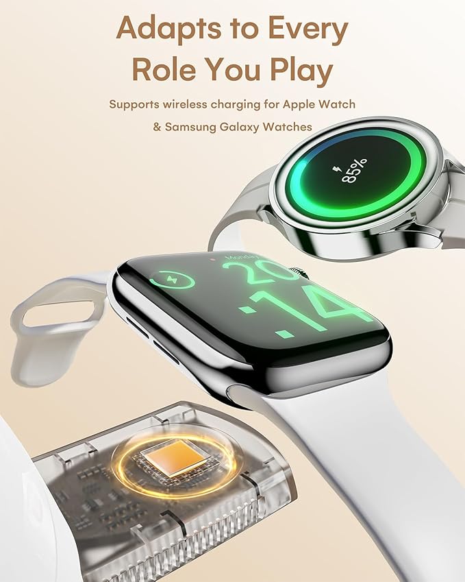 ZEEHOO 4 in 1 Wireless Charging Station for Apple,Mag-Safe Charger&Dimmable Light,Qi2 15W Rotating Fast Wireless Charger for iPhone 16,15,14,13,12&Pixel 10&iWatch&Samsung Watch&AirPods(30W Adapter)
