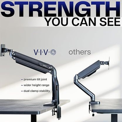 VIVO Aluminum Ultrawide Monitor Stand, Classic, Fits up to 49 inch Computer Screens, Single Articulating Pneumatic Arm, C-Clamp and Grommet Desk Mount, Max VESA 200x100, Black, STAND-V100H
