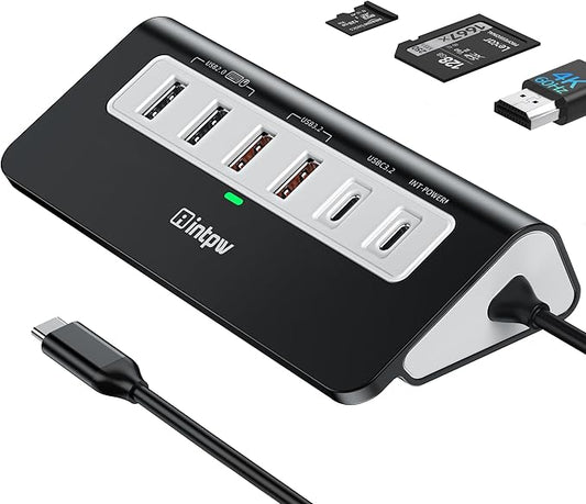 intpw USB C Hub 10Gbps, 9-in-1 USB C Docking station with 4K@60Hz HDMI, Type-C & 2 Type-A 3.2, 2 USB-A 2.0, PD 100W, SD/TF Port, Black Aluminum USB Hub for Laptop, iPhone 16/15 Series, MacBook Air/Pro