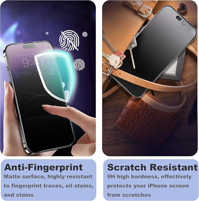 2 Pack Matte Privacy Screen Protector for iPhone 16 Pro Screen Protector Anti-Glare, Anti-Spy Tempered Glass Film, Smooth and Responsive Touch Anti-Scratch Glass