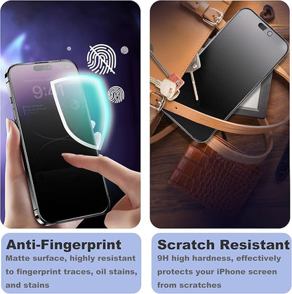 Matte Privacy Screen Protector for iPhone 14Pro and iPhone 15 and iPhone 16 Screen Protector Anti-Glare, Anti-Spy Tempered Glass Film, Smooth and Responsive Touch Anti-Scratch Glass