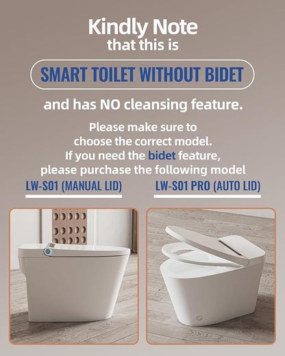 Luoware Smart Toilet Lite without Bidet, One Piece Elongated Modern Toilet with Heated Seat, Pump-Assisted Auto Flush, Foot Sensor Operation, Night Light, Built-in Water Tank, Blackout Flush