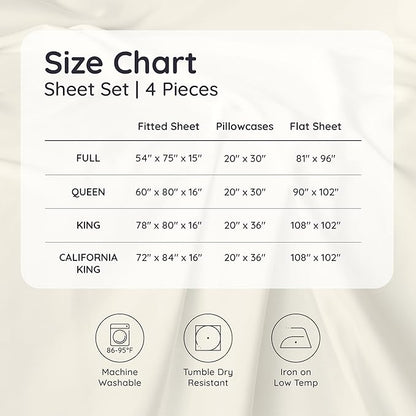 Bambaw 100% Viscose Derived from Bamboo Sheets California King Size – 4pcs Deep Pocket Cooling Sheets, Fits Up to 16'', Buttery Soft Bed Sheets, Luxury Bed Sheets California King Set (White)