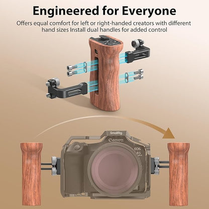 SmallRig Wooden Side Handle with 1/4''-20 Screws, Max. Load 15kg/33lbs, Up and Down Adjustable, for Left or Right Hand