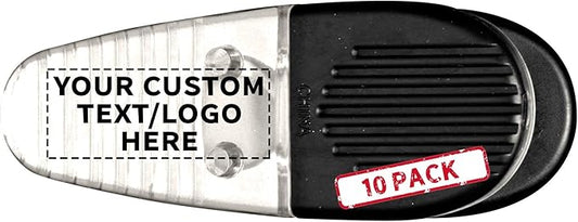 10 Magnetic Memo Holders Set - Customizable Text, Logo - Large Clip, Plastic - Clear