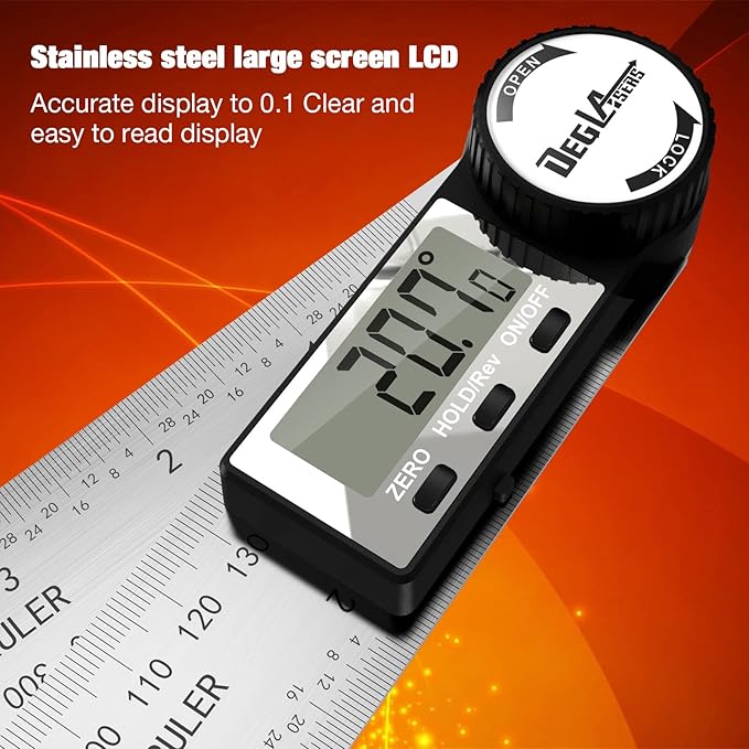 Digital Angle Finder Protractor, DEGLASERS Digital Protractor 7inch/200mm Stainless Steel Angle Measuring Tool with LCD Display for Carpenter/Woodworking (Battery Included)