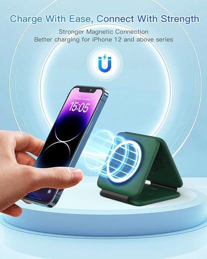 Iseyyox 3 in 1 Wireless Charger for iPhone - Foldable Charging Station Travel Charging Dock Compatible with iPhone 16 15 14 13 12 Pro Max Plus Watch & Airpods