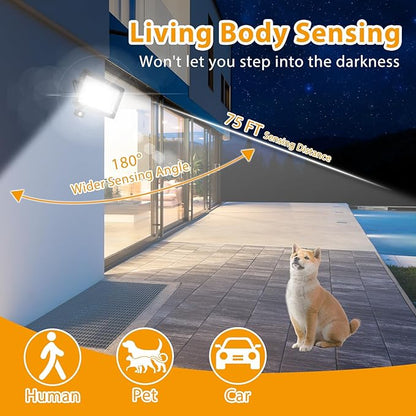 YANYCN 2 Pack 150W LED Motion Sensor Flood Light, 5000K Daylight, IP66 Waterproof, 17000 Lumens, Outdoor Security Dusk to Dawn Light for Garage, Front Porch, Barn