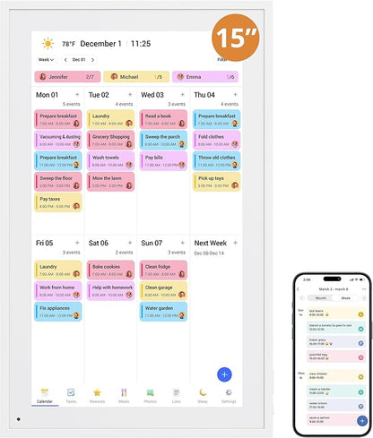 Digital Calendar 15.6-inch Smart Chore Chart, Home Electronic Wall/Tabletop Calendar with Interactive Display/Touch Screen for Family Schedule Planning, Seamless Data Syncs and APP Access