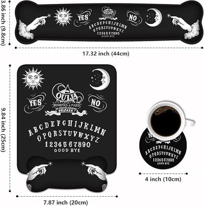 Wrist Rest Support Ergonomic Gel Mouse Pad & Memory Foam Keyboard Set, Non-Slip Rubber PU Base for Home Office Working Studying Easy Typing & Pain Relief, Ouija Board
