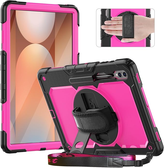 Timecity Case for Samsung Galaxy Tab S10 Ultra/ S9 Ultra/ S8 Ultra Tablet Case 14.6''- Heavy Duty Protective Cover with Screen Protector, Stand, Shoulder Strap & S Pen Holder | Kids-Friendly, Red