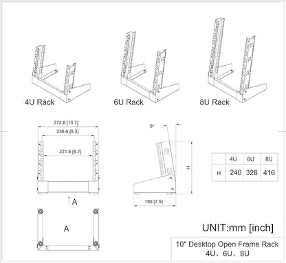 QiaoYoubang 10 inch Small Desktop Network Rack, 4U Mini Open Frame Desktop Cabinet for 10" Network, Servers, Audio, and Video Equipment (4U)