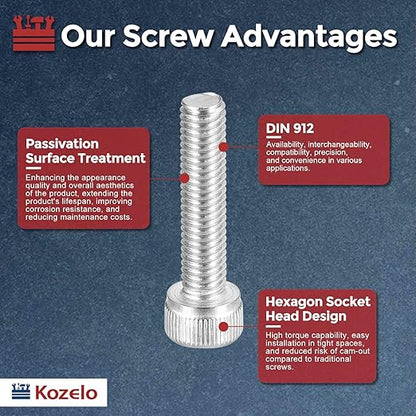 Kozelo 30pcs Socket Head Cap Screws - [M5-0.8 x 22mm] 304 Stainless Steel Allen Socket Drive for Electrical Motor 3D Printing Fan Engine Replacement Use, Silver