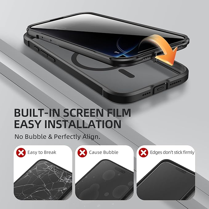 BERFY Magnetic for iPhone 16 Pro Case, Compatible with MagSafe, Built-in Privacy Screen Protector and Upgraded Camera Protection, Anti-Spy Full Body Shockproof Phone Case for 16 Pro 6.3", Black
