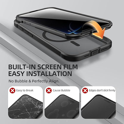 BERFY Magnetic for iPhone 16 Pro Case, Compatible with MagSafe, Built-in Privacy Screen Protector and Upgraded Camera Protection, Anti-Spy Full Body Shockproof Phone Case for 16 Pro 6.3", Black