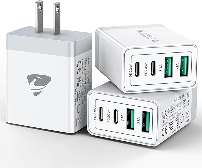 USB C Wall Charger Block 3-Pack, Aiminu 40W 4-Port PD Power Delivery Fast Type C Charging Block Plug Adapter for iPhone 15 14 13 12 11 Pro Max, XS/XR/X, iPad, Android Phones Charger Cube
