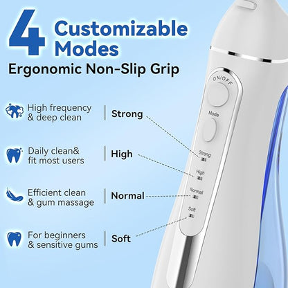 Cordless Portable Water Flosser with 300ML Tank: Rechargeable Oral Irrigator with 5 Tips for Travel, Braces Care and Sensitive Gums, IPX7 Waterproof Teeth Cleaning Device(Black)
