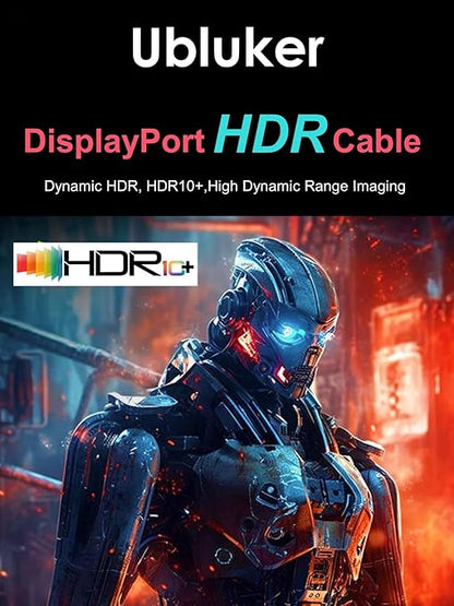 Ubluker 10K 8K DisplayPort 2.1 Cable 54Gbps 50 FT, Certified DP to DP Cord 4K 240Hz 165Hz 144Hz 120Hz 10K 8K 120Hz Nylon Braided UHBR HDCP2.3 FreeSync G-Sync RTX5090 Gaming Monitor PC Projector