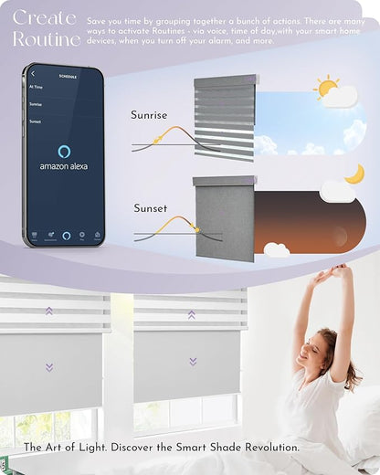 Graywind Smart Dual Shades Compatible with Alexa Google Homepod Motorized Double Zebra Blinds Matter Solar Powered, Custom Size (White)
