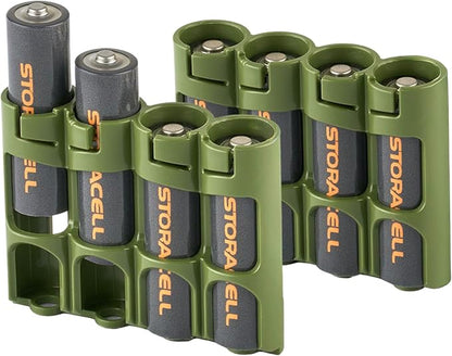 AA Battery Storage Caddy by Storacell (2 Pack), Military Green, Holds 4 Batteries (Not included)