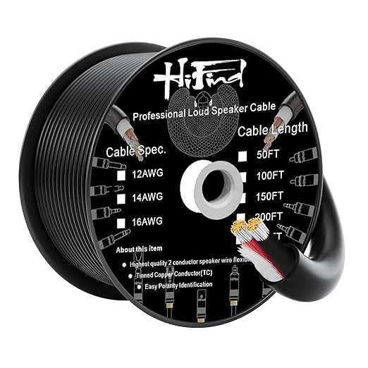 HiFind 14/2 Gauge Speaker Wire Cable 150 Ft-Tinned OFC Copper-UL CL3 Rated- Indoor/Outdoor-Pro Series 14 AWG-UV PVC Jacket&Cotton, Hi-Fi Sound for Car Audio,Home Theater Speakers,Stereos-Black