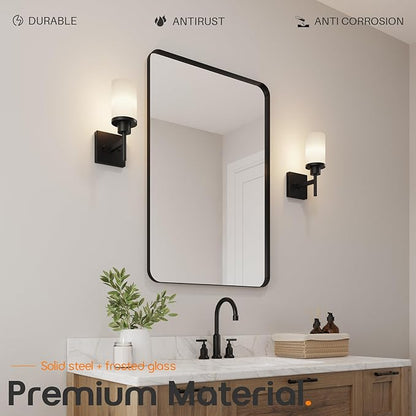 AONEON Wall Light Fixtures Matte Black Bathroom Vanity Lights Over Mirror with White Frosted Glass, Wall Lamps for Hallway Washroom Porch Entrance T001MB-L1
