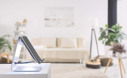 Encased PowerStand Wireless Charging Stand with Dimmable LED Backlights - Desktop Charger for iPhone, Android and Galaxy Phone Models (Aluminum Silver)