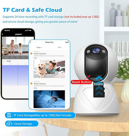 GUOANVISION 3MP Indoor Pan/Tilt Security Camera, 5G WiFi 360° Rotating Home Cameras for Baby Monitor/Pet Camera, Auto-Focus&Zoom,Motion Detection,2-Way Audio,Siren,Color Night Vision,Cloud&SD Card