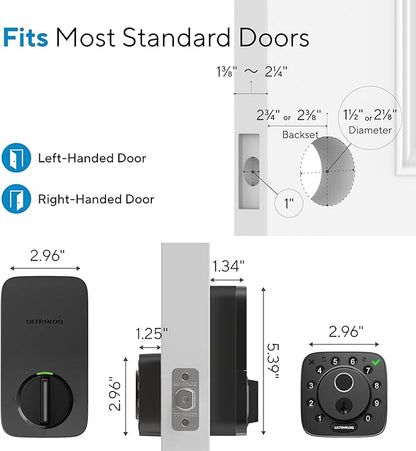 ULTRALOQ 2026 Upgrade Bolt Fingerprint Smart Lock in Black, Biometric Deadbolt with Built-in WiFi, Keyless Entry Door Lock, App Remote Control, 10 Months Battery, IP65 Waterproof, BHMA Grade AAA