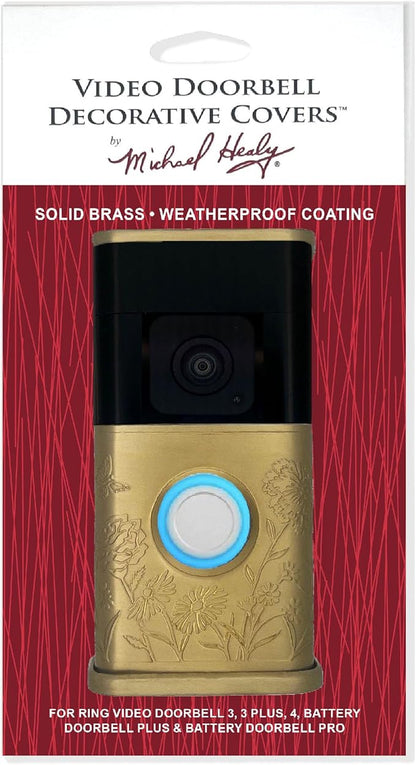 Garden Video Doorbell Cover (Compatible with Ring 3, 3 Plus, 4, Battery Plus, and Battery Pro) (Brass)
