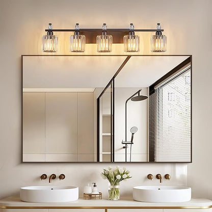 FDPBY Bathroom Vanity Lights 5-Light Sand Black Modern Crystal Vanity Light Fixtures Over Mirror Crystal Bathroom Vanity Lighting Fixtures