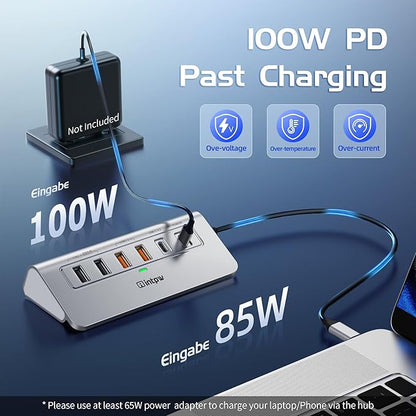 intpw P9R PRO USB C Hub Ethernet, 10Gbps USB C Docking Station 10-in-1 with Type-C & 2 Type-A 3.2 Data, LAN, 4K@60Hz, 2 USB A 2.0, PD 100W, SD/TF Ports, 3.28FT Powered USB Hub for PC, iPhone 17, Mac