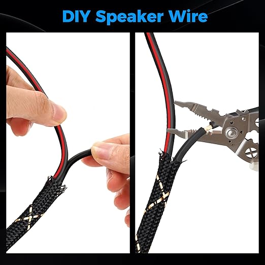 16/2 Speaker Wire 50 Feet, 16AWG Gauge Speaker Cable, Direct Burial, Durable Nylon Braided, in Wall, 2 Conductors, OFC Oxygen-Free Copper, for Car Audio Stereos, Home Theater, Surround Sound, Radio